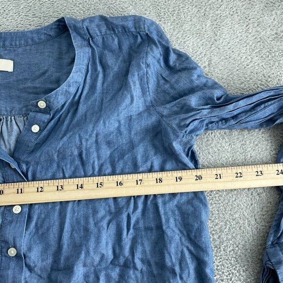 Loft Womens Blue Button-Down Long Sleeve Top With Tie Details 2882 - Picture 6 of 8